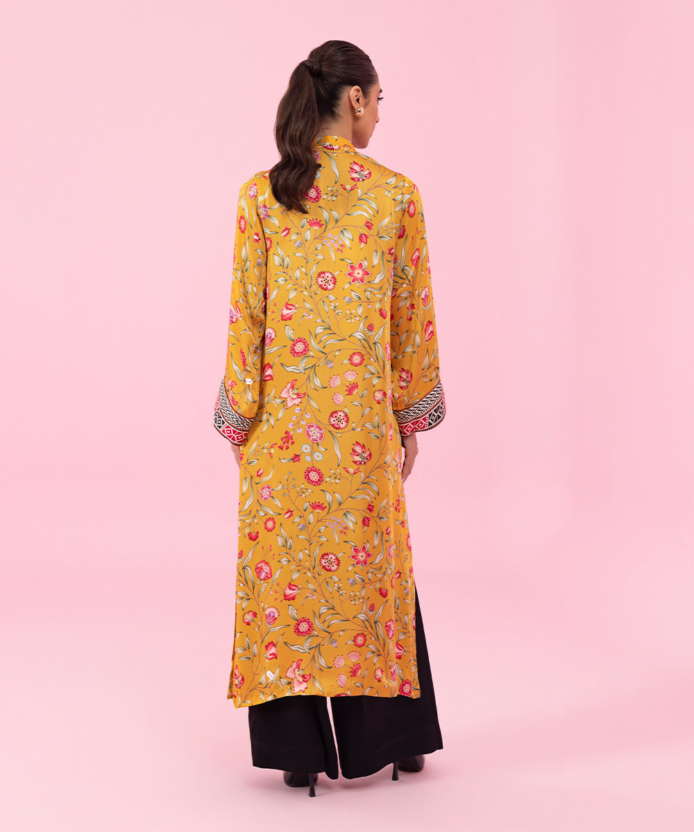 Sapphire - Embroidered Front-open Silk Shirt
