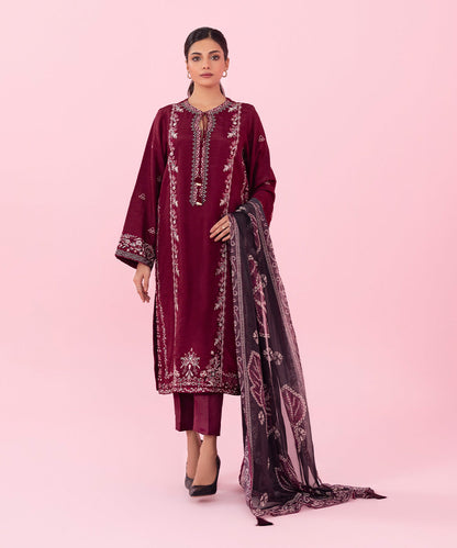 Sapphire - 3 Piece - Embroidered Raw Silk Suit