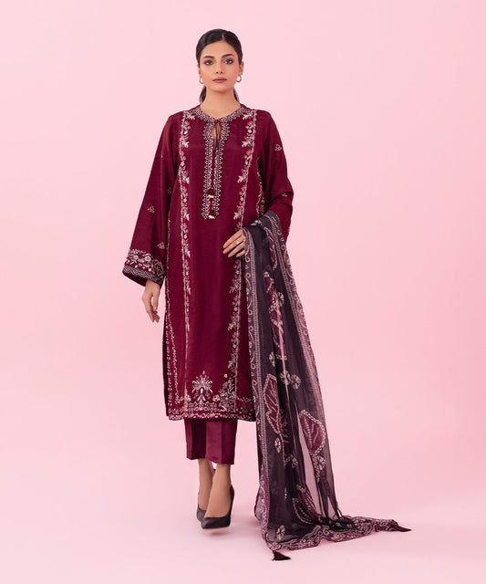 Sapphire - 3 Piece - Embroidered Raw Silk Suit