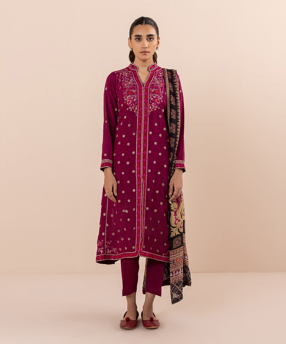 Sapphire - 3 Piece - Embroidered Raw Silk Suit