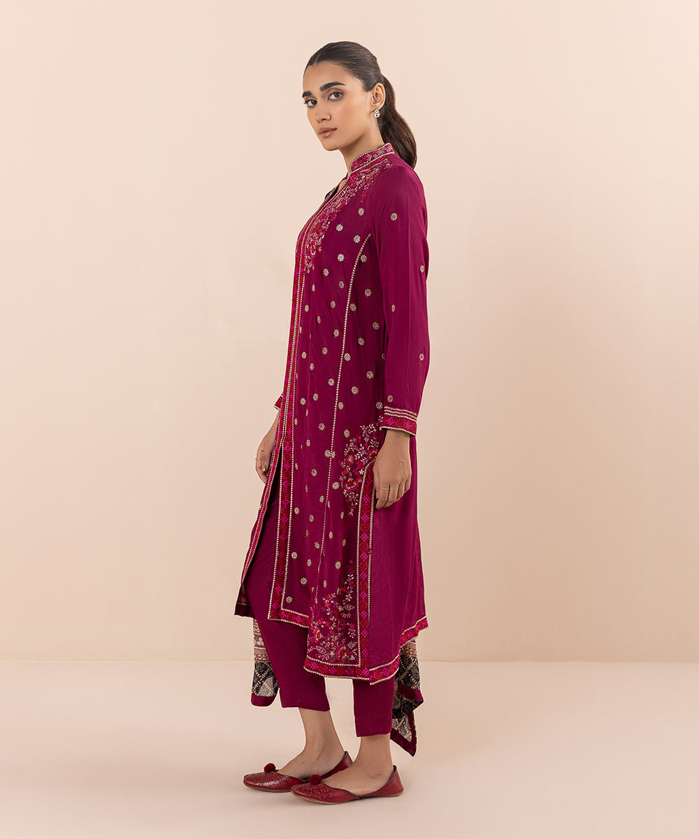 Sapphire - 3 Piece - Embroidered Raw Silk Suit