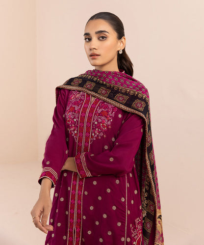 Sapphire - 3 Piece - Embroidered Raw Silk Suit