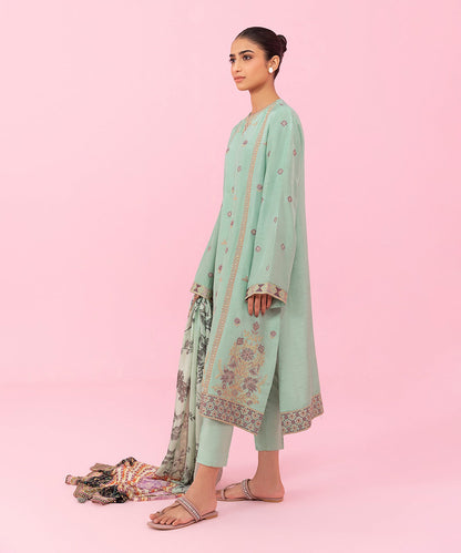 Sapphire - 3 Piece - Embroidered Raw Silk Suit