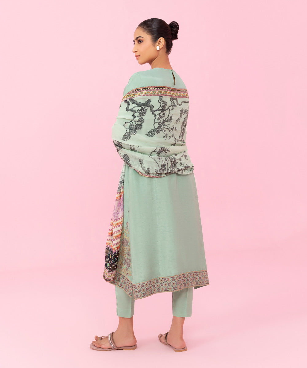 Sapphire - 3 Piece - Embroidered Raw Silk Suit