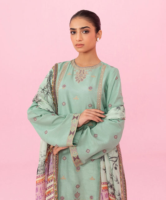 Sapphire - 3 Piece - Embroidered Raw Silk Suit