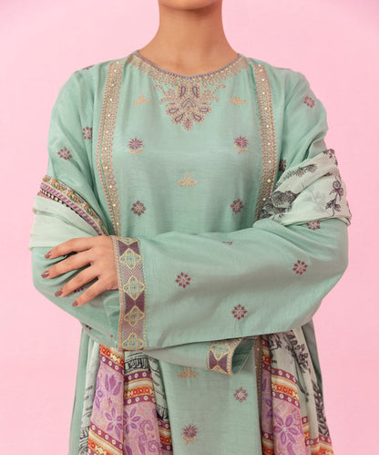 Sapphire - 3 Piece - Embroidered Raw Silk Suit