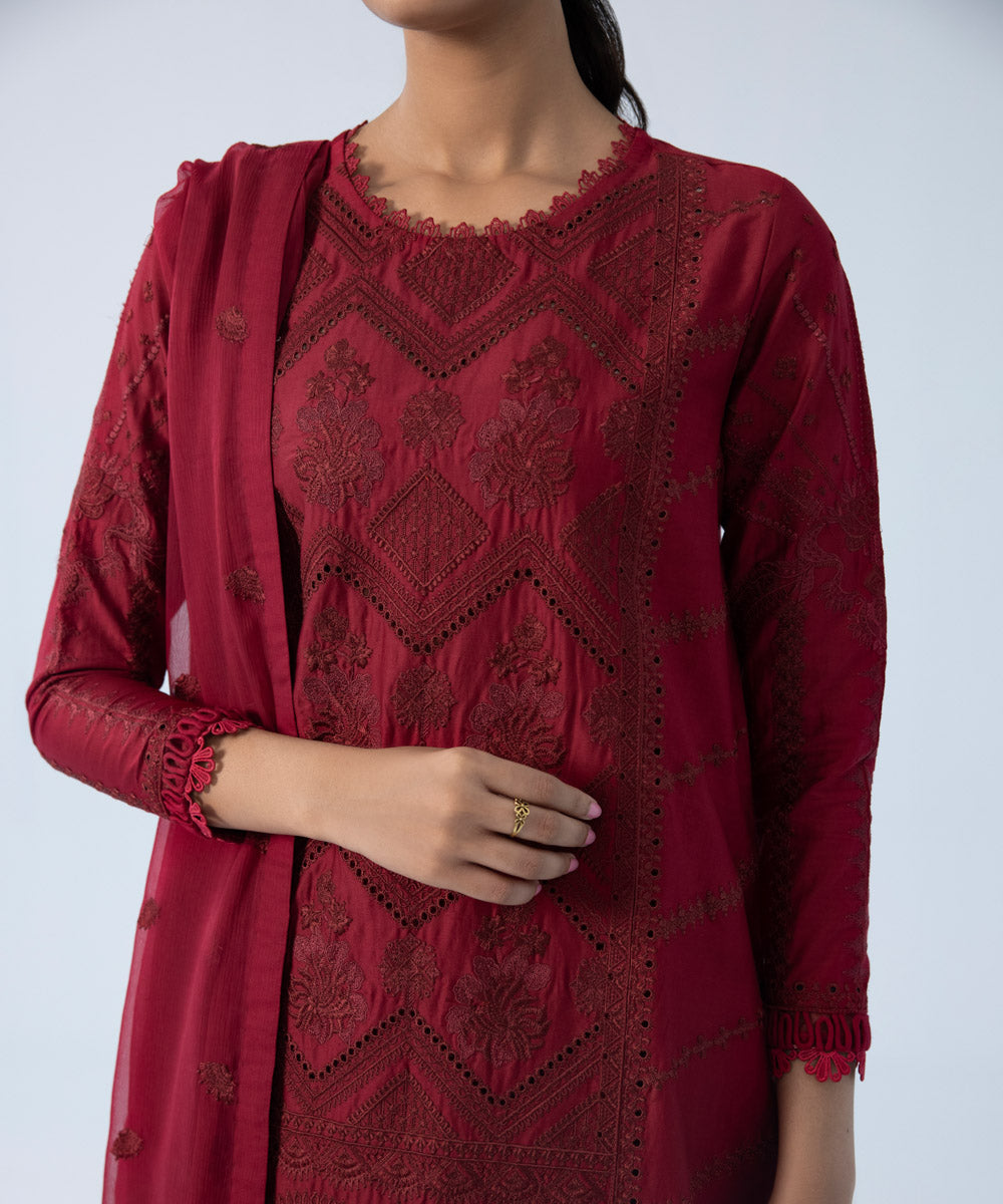 Sapphire - 3 Piece - Embroidered Cotton Satin Suit