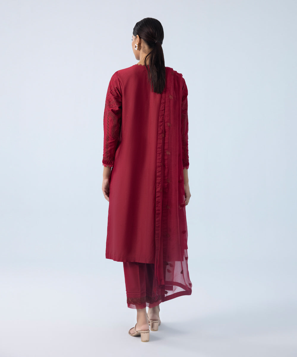 Sapphire - 3 Piece - Embroidered Cotton Satin Suit