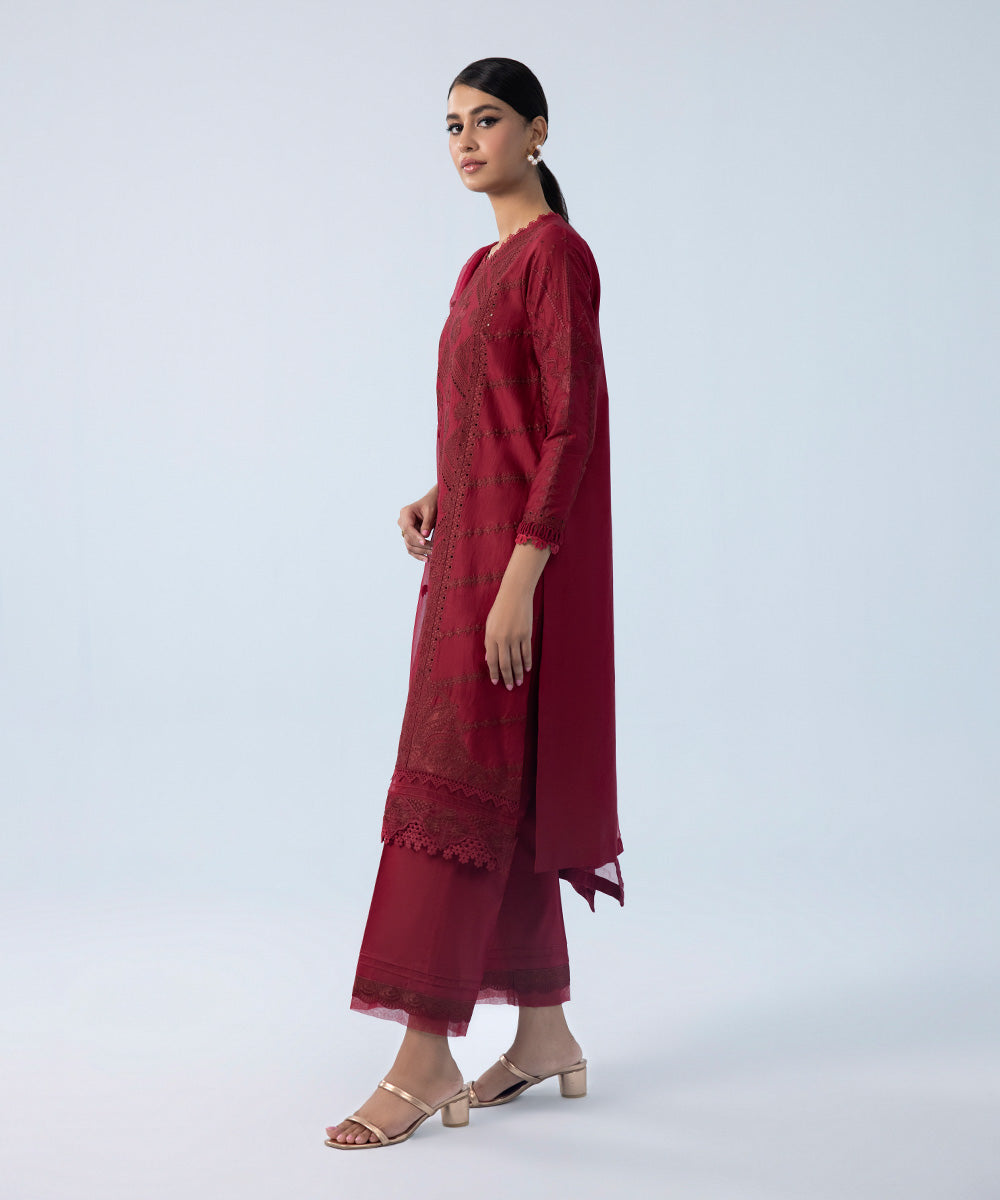 Sapphire - 3 Piece - Embroidered Cotton Satin Suit