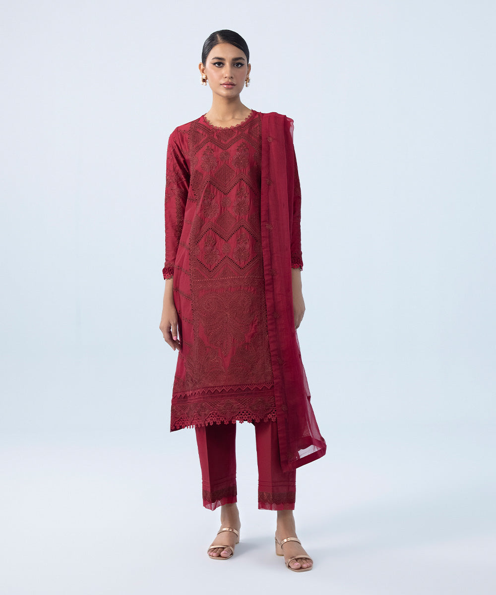 Sapphire - 3 Piece - Embroidered Cotton Satin Suit
