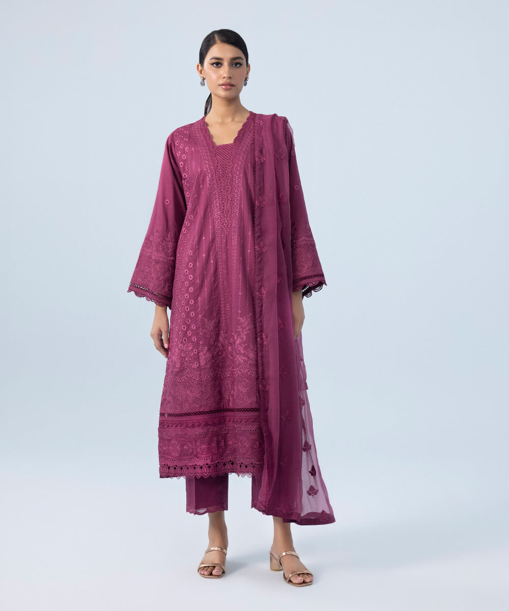 Sapphire - 3 Piece - Embroidered Cotton Satin Suit