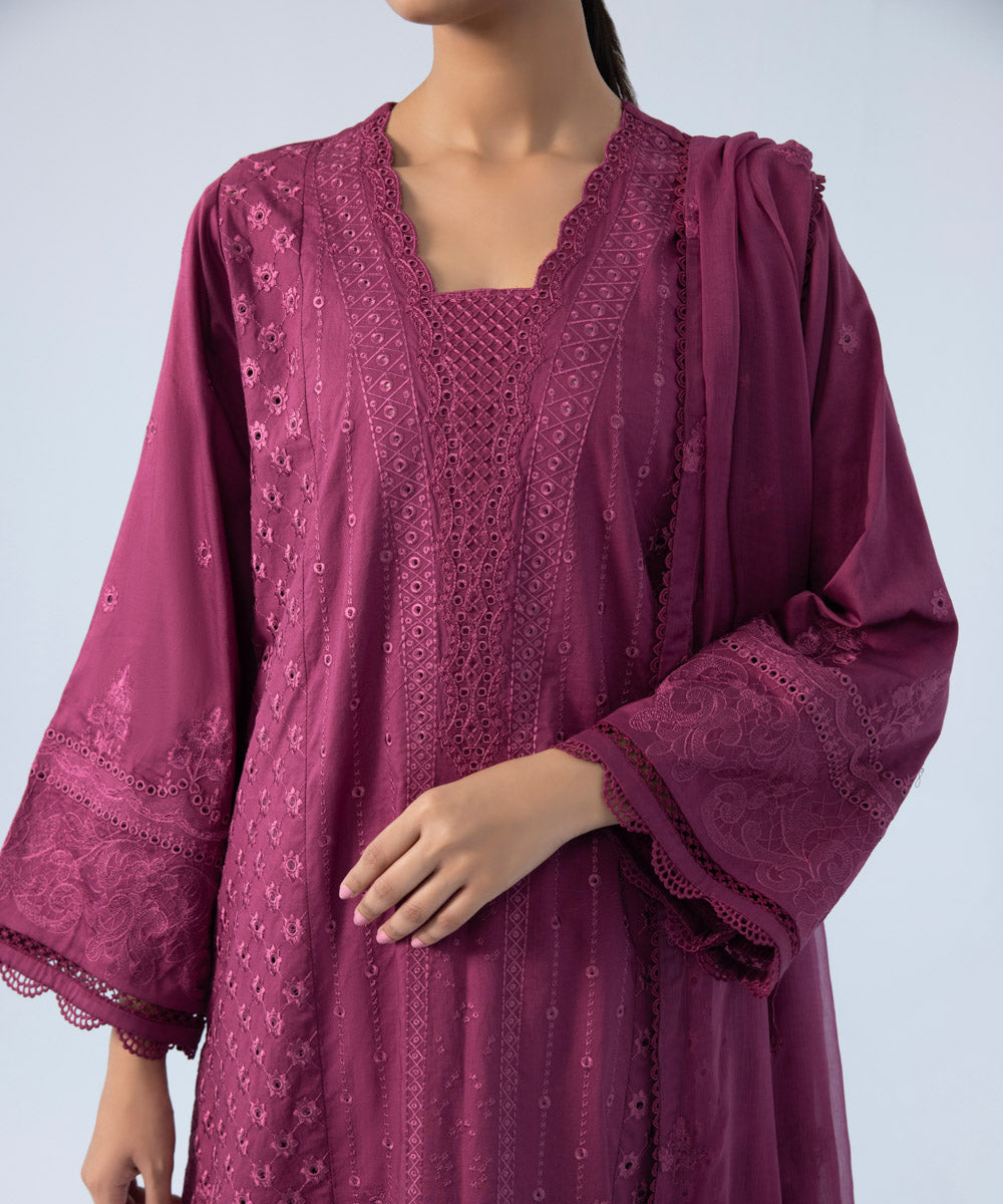 Sapphire - 3 Piece - Embroidered Cotton Satin Suit