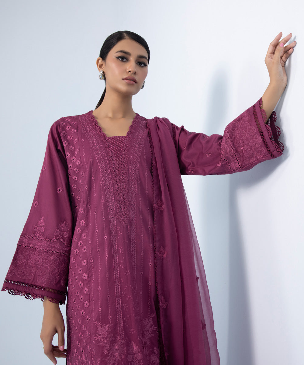 Sapphire - 3 Piece - Embroidered Cotton Satin Suit