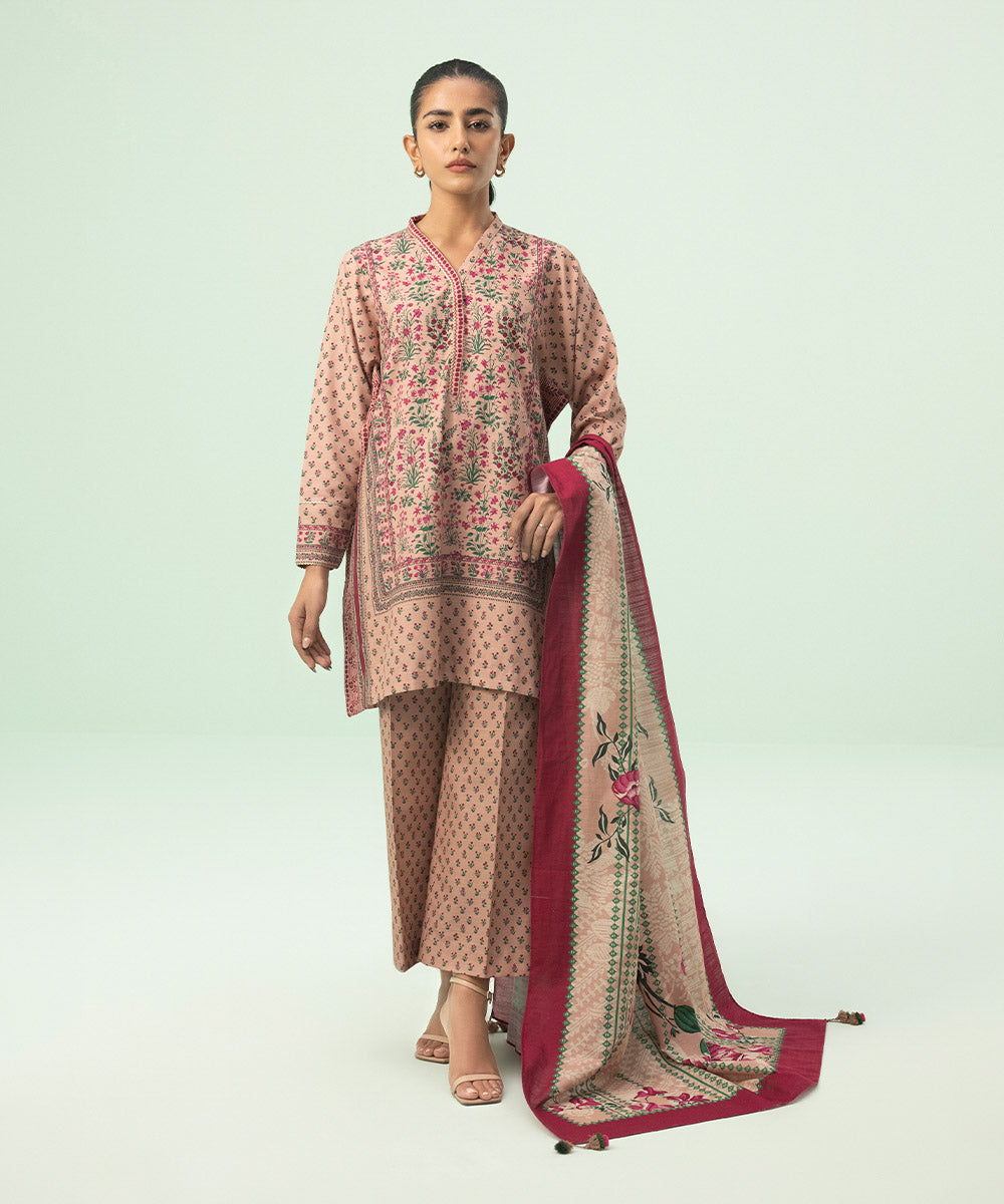 Sapphire - 3 Piece - Printed Khaddar Suit