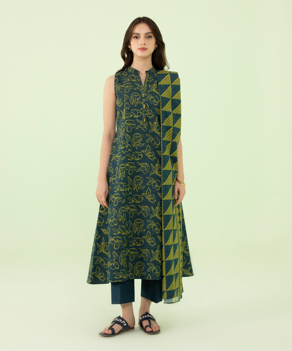 Sapphire - 3 Piece - Printed Zari Khaddar Suit