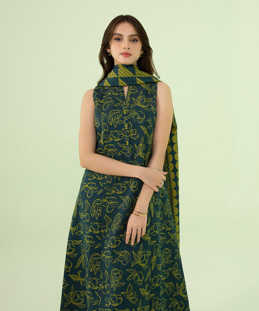 Sapphire - 3 Piece - Printed Zari Khaddar Suit