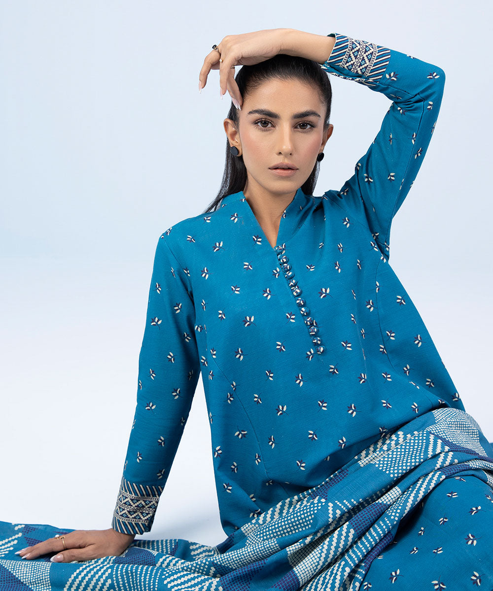 Sapphire - 3 Piece - Printed Khaddar Suit