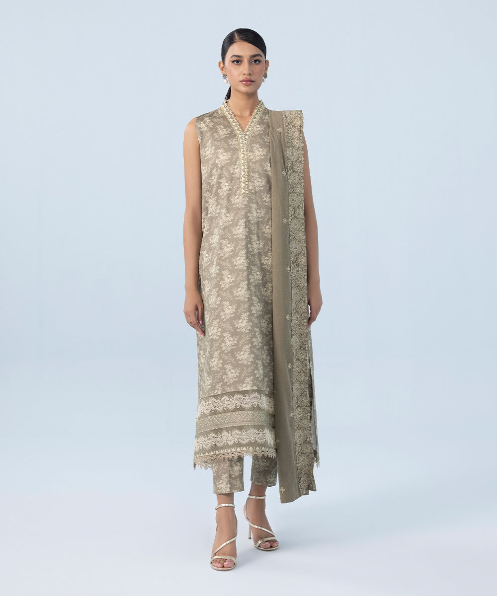 Sapphire - 3 Piece - Embroidered Cotton Satin Suit