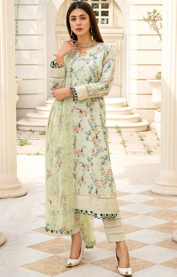 Alzohaib - 3-PIECE BAMBER CHIKANKARI DUPATTA -SSBCD-23-01 (STITCHED)