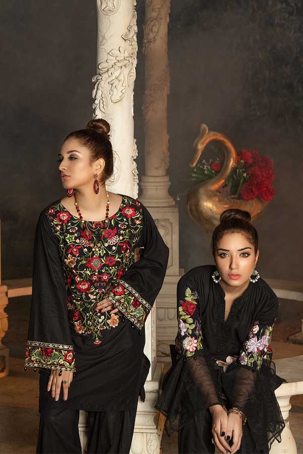 Adan's Libas - Erubescent Black - Premium Embroidered Jacquard Unstiched Lawn Kurti
