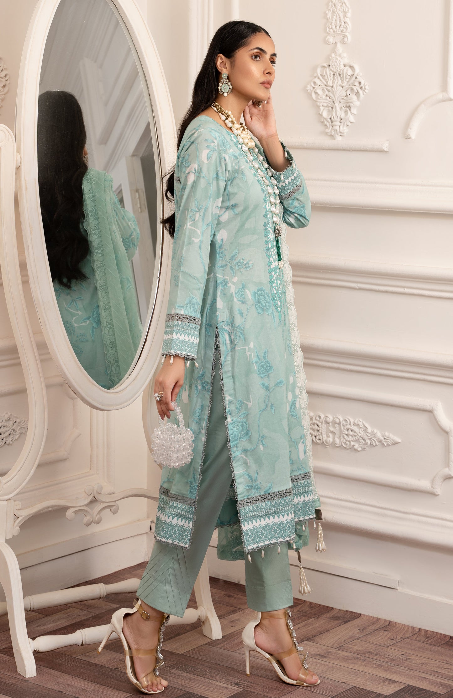 Alzohaib - 3-PIECE UNSTITCHED BAMBER CHIKANKARI DUPATTA -SBCD-23-01