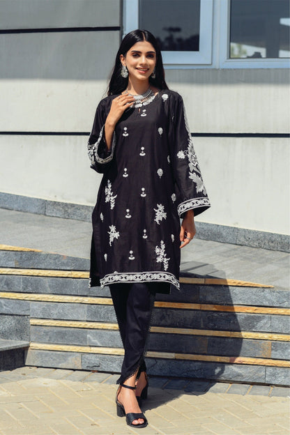 Bareeq Outfits - Black Embroidered Cotton Shirt.