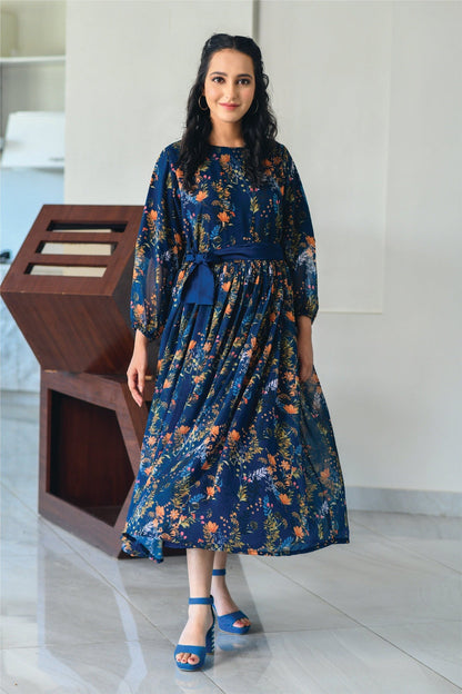 Bareeq Outfits - Chiffon Blue Digital Printed Frock