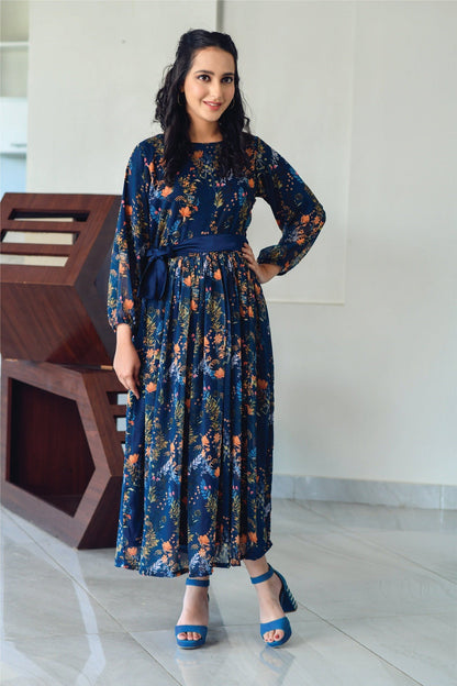 Bareeq Outfits - Chiffon Blue Digital Printed Frock