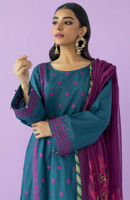 Orient - Unstitched 3 Piece Embroidered Lawn Shirt , Cambric Pant and Chiffon Dupatta