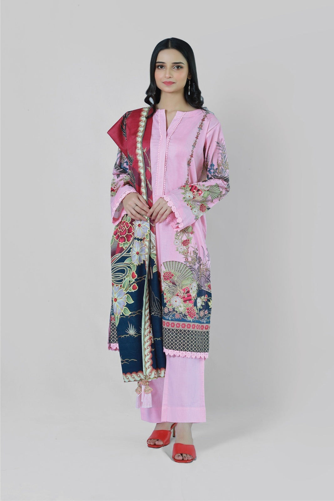 Bareeq Outfits - Boho Pink 3 Piece Printed Suit