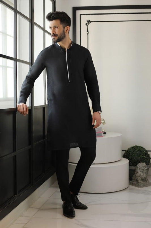 Black Linen Kurta And trouser