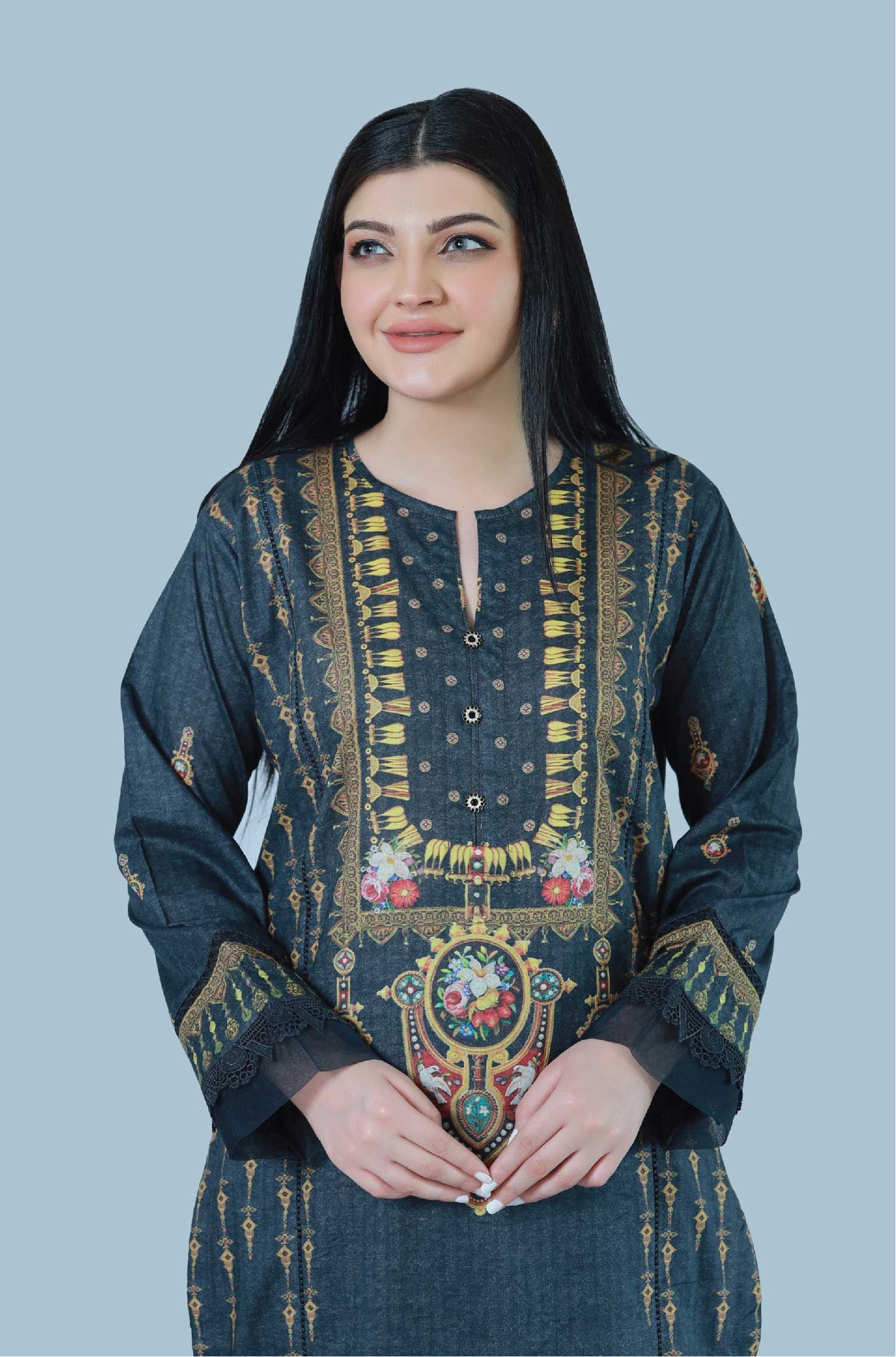 Bareeq Outfits - Charcoal Glint Printed Lawn Shirt