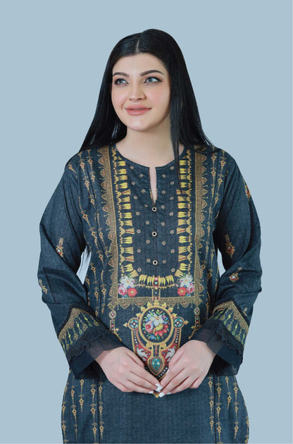 Bareeq Outfits - Charcoal Glint Printed Lawn Shirt