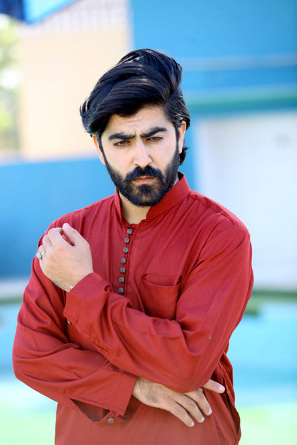 Bareeq Outfits - Maroon Blended Kurta