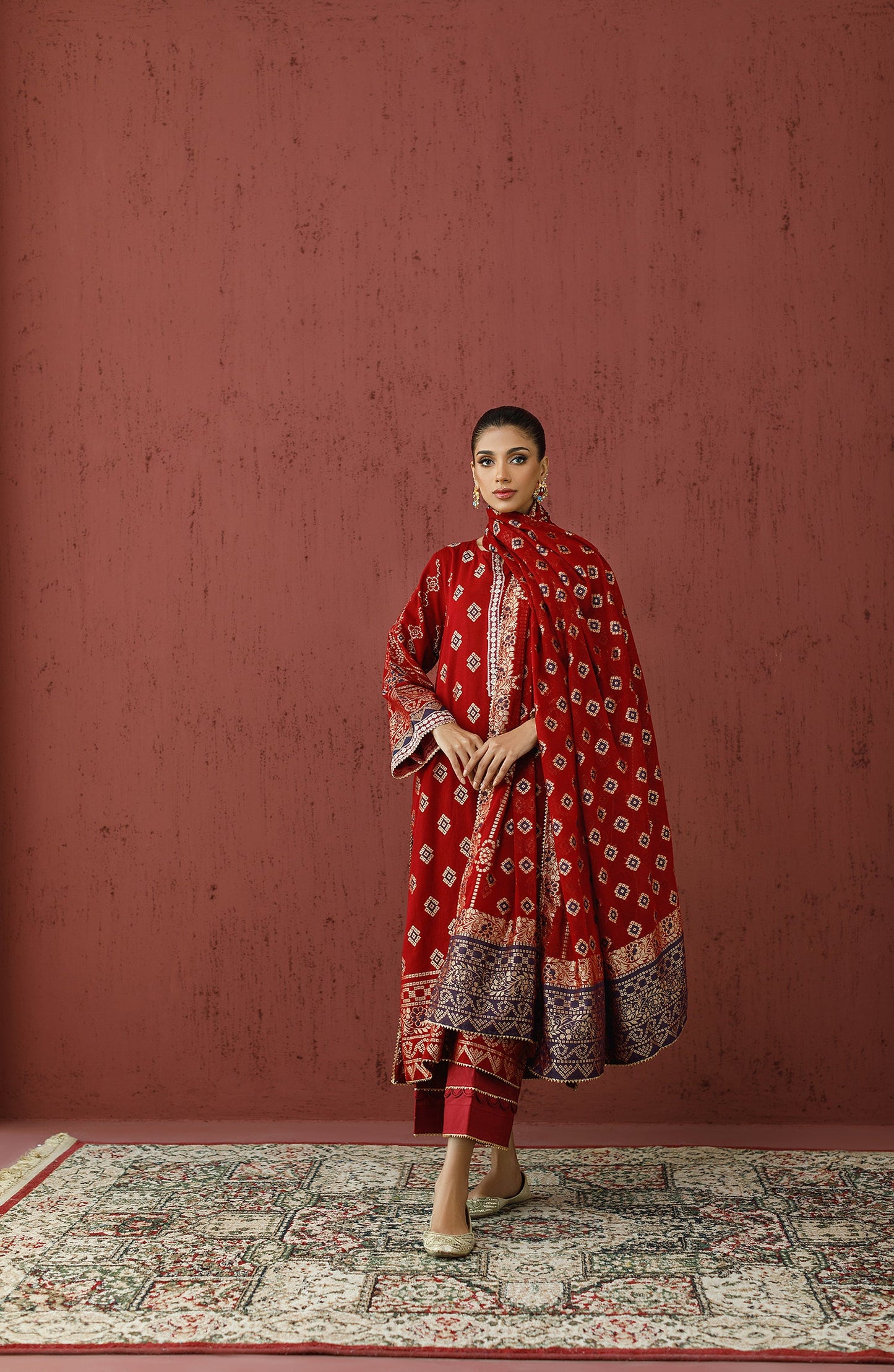 Orient - Stitched 3 Piece Embroidered Jacquard Shirt , Cambric Pant and JACQUARD Dupatta