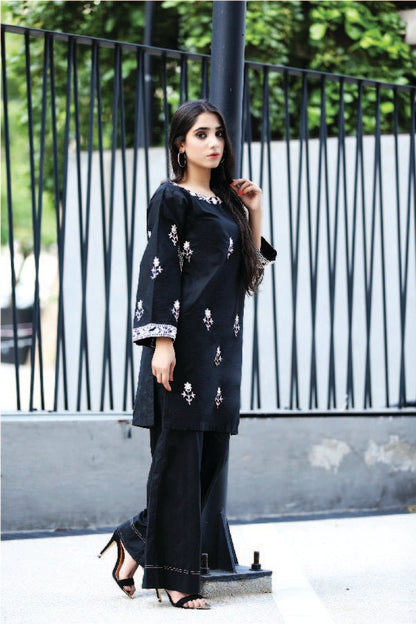Bareeq Outfits - Black Dyed Embroidered-Cotton Kurta