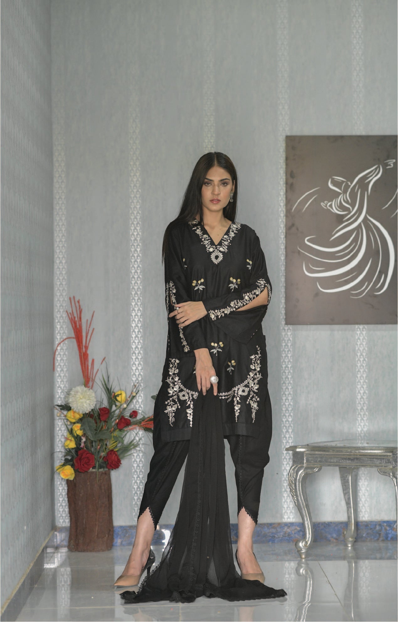 Bareeq Outfits - Black Embroidered Shirt