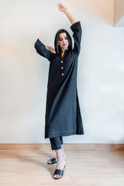 Ayesha Naveed - Black cotton matching seperates