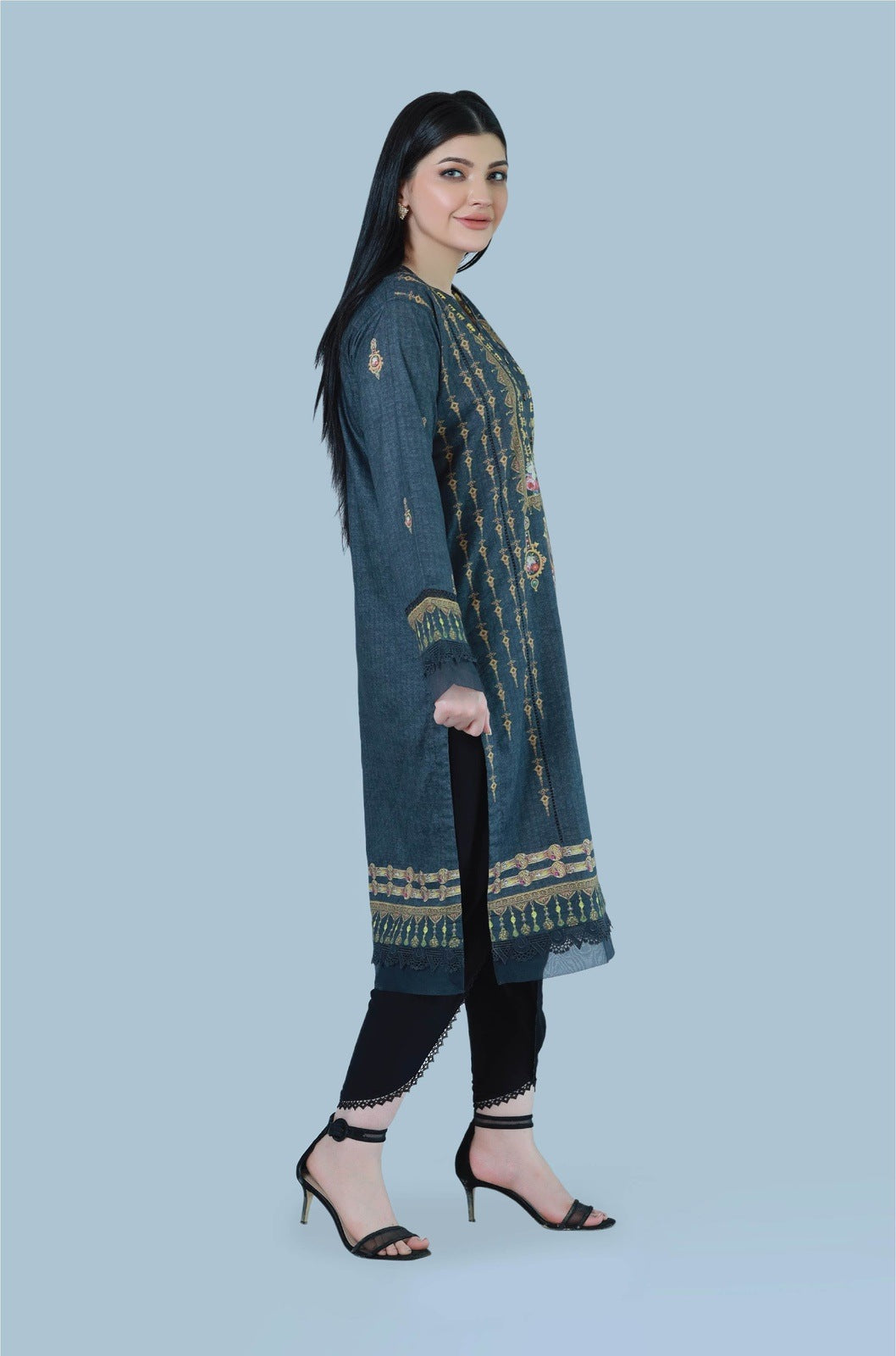 Bareeq Outfits - Charcoal Glint Printed Lawn Shirt