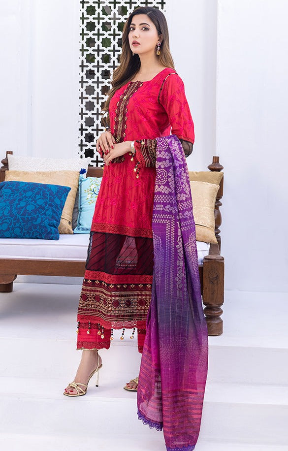 Alzohaib - 3 PIECE UNSTITCHED EMBROIDERED RUNGKARI BY MAHIYMAAN-RKM-23-12