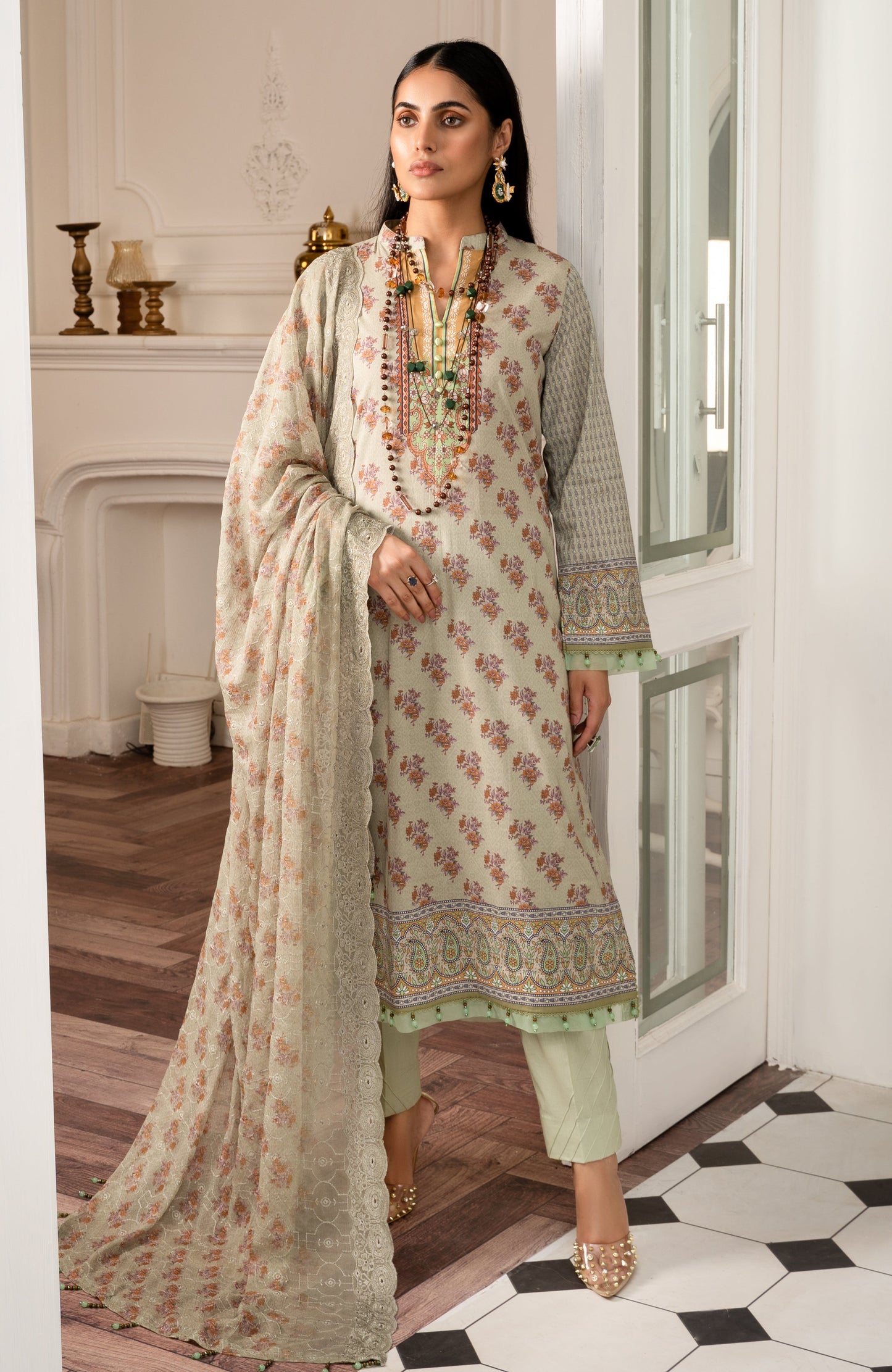 Alzohaib - 3-PIECE UNSTITCHED BAMBER CHIKANKARI DUPATTA -SBCD-23-12