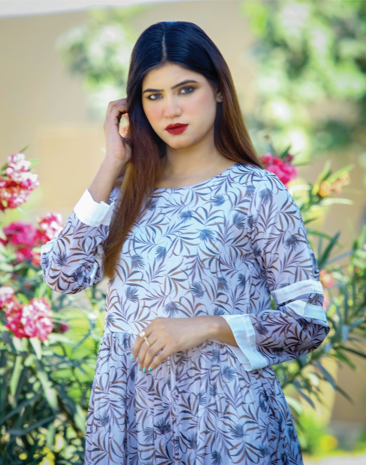 Bareeq Outfits - Chiffon White Printed Long Flair.