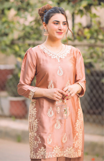 Bareeq Outfits - Embroidered Ballerina-Pink Shamoze Silk 2-PCS