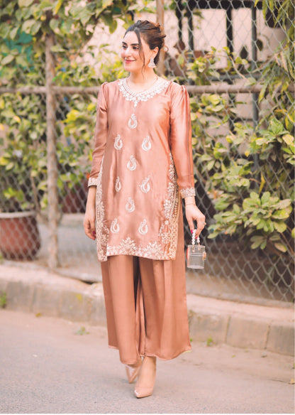 Bareeq Outfits - Embroidered Ballerina-Pink Shamoze Silk 2-PCS