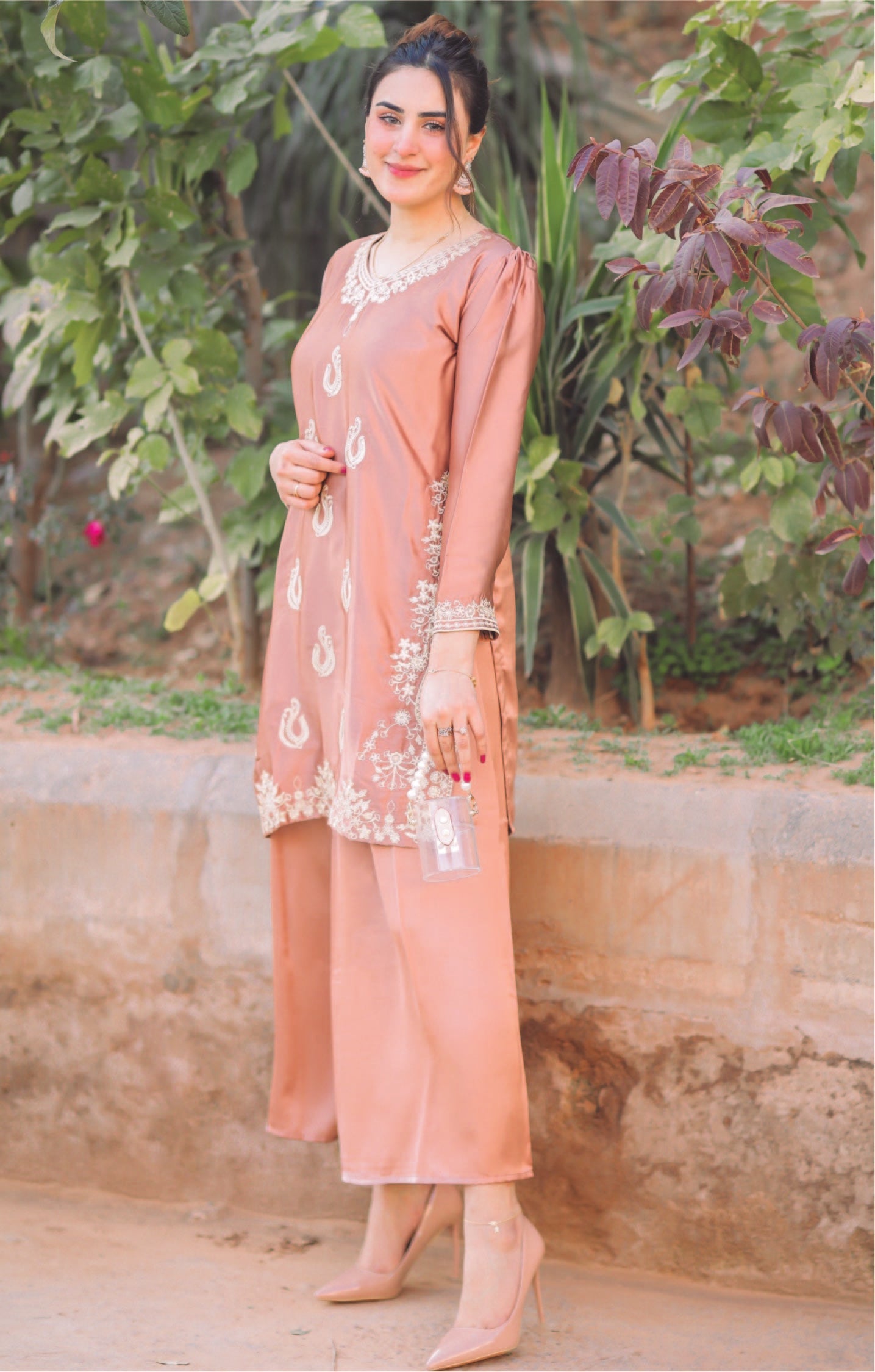 Bareeq Outfits - Embroidered Ballerina-Pink Shamoze Silk 2-PCS