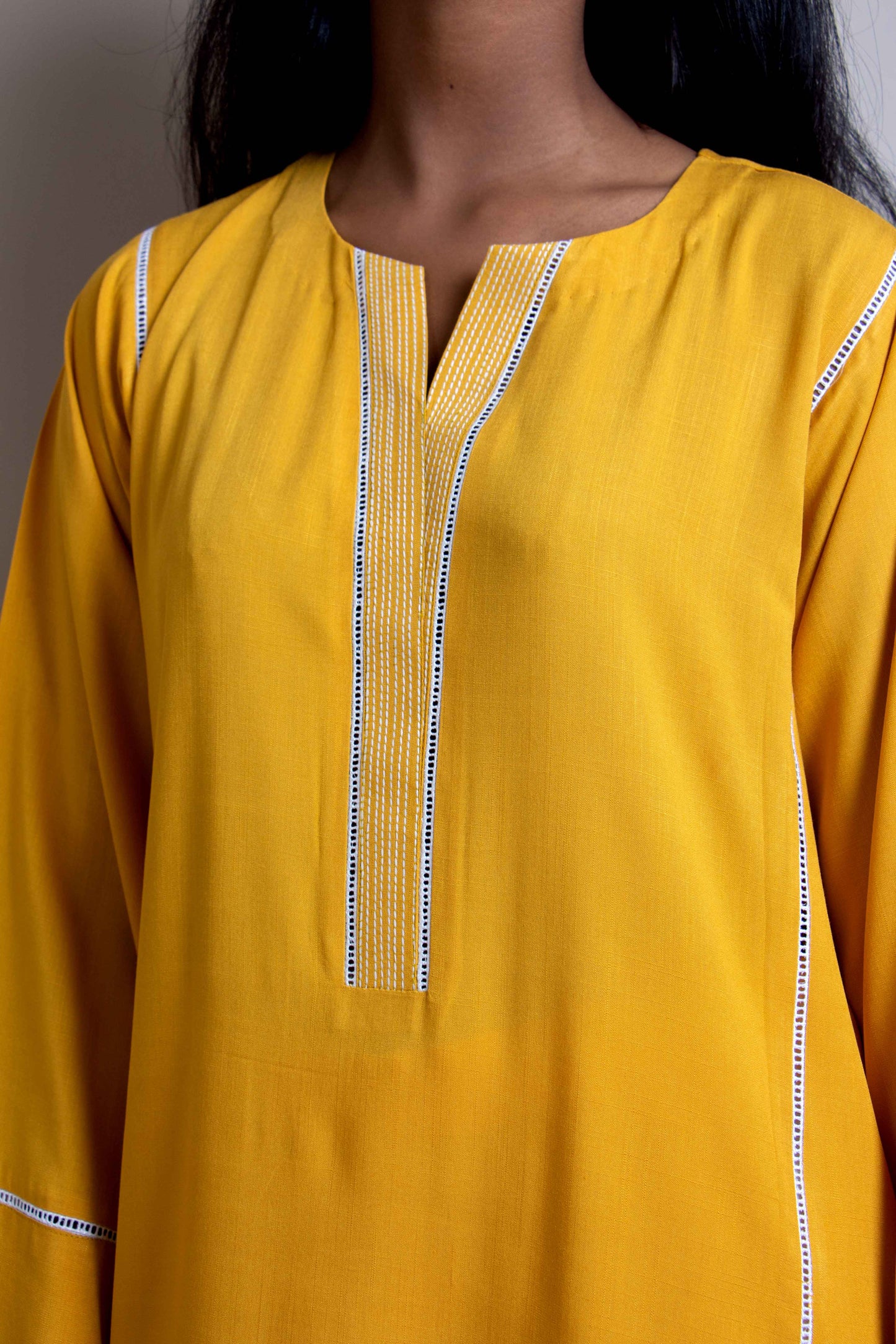 Ayesha Naveed - Long yellow linen kameez