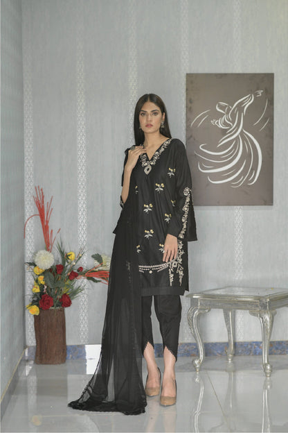 Bareeq Outfits - Black Embroidered Shirt