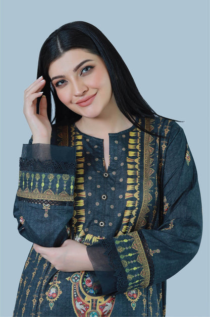 Bareeq Outfits - Charcoal Glint Printed Lawn Shirt