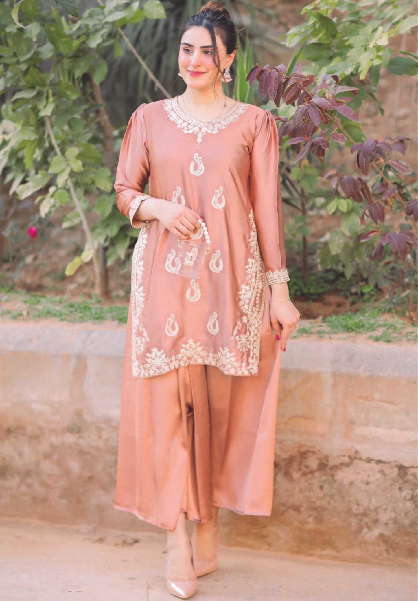 Bareeq Outfits - Embroidered Ballerina-Pink Shamoze Silk 2-PCS