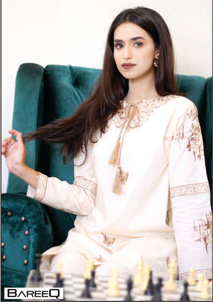 Bareeq Outfits - Embroidered Cotton Shirt With Dyed Cambric Plazo